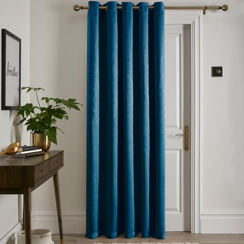Fusion Teal Single Panel Eyelet Thermal Curtain - W66 x L84 (168 x 214cm) - Teal Blue - Bedroom/Living Room