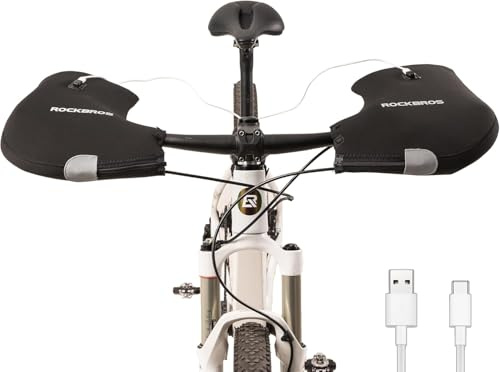 ROCKBROS Guanti Manubrio Bici, Guanti Termici Riscaldati, Guanti Invernali Moto, Guanti da Manubrio Impermeabili Antivento, Strisce Riflettenti, per Bicicletta, MTB, Uomo e Donna, Nero