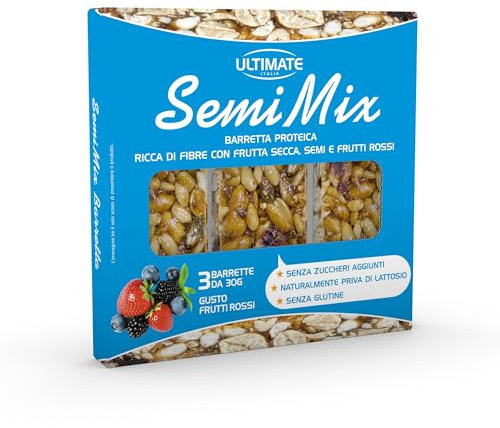 Barretta Semi Mix frutti rossi - 3x30g - Barretta proteica ricca di fibre con frutta secca, semi e frutti rossi