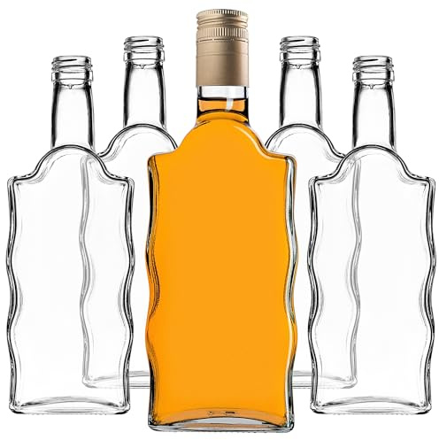 KADAX Glasflaskor 500 ml, 5 stycken, tomma flaskor med skruvlock, små likörflaskor för fyllning, vinflaskor av glas, dekorativa flaskor (guld, lång)