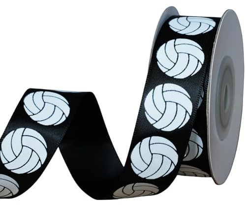 YKW Volleyball Ribbon, 5/8 Inch x 10 Yards, Black Sports Satin Ribbon for Hair Bows Making & Gift Wrapping