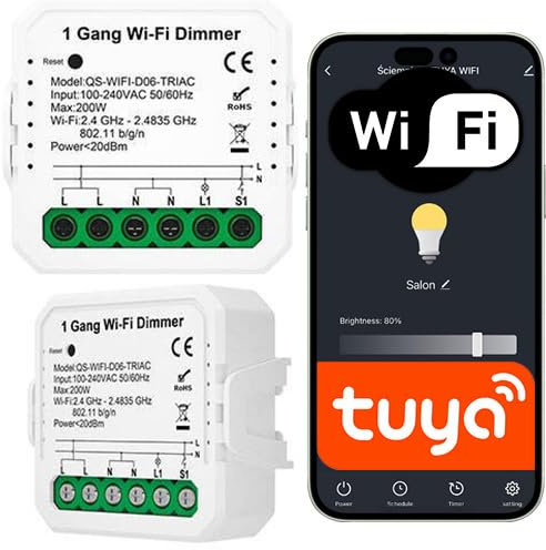 Sone Smart One WLAN Dimmer 230V – Smart LED WiFi Dimmer Unterputz – Tuya & Smart Life – Alexa & Google kompatibel – TRIAC – 200W – Dimmschalter für LED/Halogen