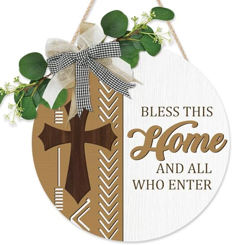 CHDITB 3D Bless This Home Front Door Wreath Welcome Christian Wall Art Boho