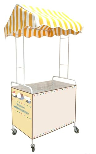 Carrito Puesto de Vendedor Carrito De Catering Móvil Plegable De Metal Para Negocios, Portátil, Para Puestos De Venta Ambulante De Comida Al Aire Libre, Con Toldo Amarillo Y Blanco.(White,110x65CM(43