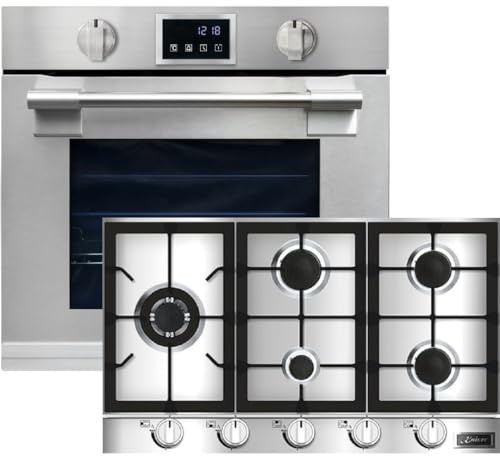 Kaiser EH 6339 + KG 9357 Turbo Cuisinière Kit four encastrable XXL 86L avec Pyrolyse & AirFry, écran tactile, boutons rotatifs, plaque de cuisson gaz 90 cm, acier inoxydable, brûleur WOK Turbo - 3,8