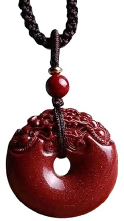 Luck Trader Collier traditionnel Feng Shui avec pendentif donut cinabre rouge