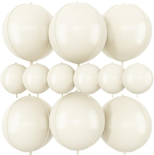 12Pcs Cream White Round Foil Balloons, 22 10 4D Helium 4D Ivory Balloon, Beige Big Foil Balloon Sand White for Birthday Boho Wedding Anniversary Bridal Shower Gender Reveal Party Decorations