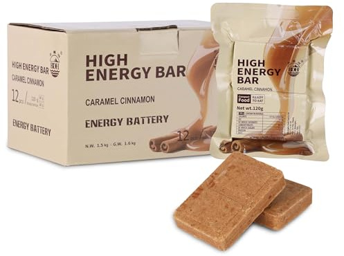 Caramel Cinnamon Flavour Emergency Ration Biscuits, 12 Pack | 20-Year Shelf Life, 6,595 kcal Total Energy. Individually Wrapped & Ready to Eat for Emergency Supplies, Hiking and Camping