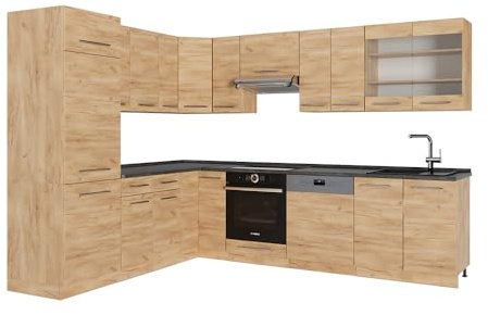 Vicco Cucina angolare completa Fame-Line, Quercia dorata, 227 x 60 cm, PL Antracite