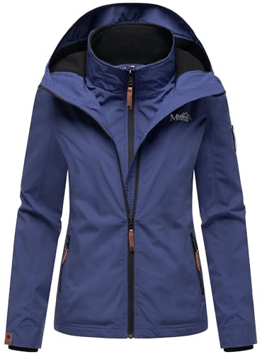 MARIKOO leicht gefütterte Damen Übergangsjacke kurze Sommerjacke mit kuscheligem Fleece-Innenfutter und großer Kapuze Erdbeere Blue Violet Gr. XL