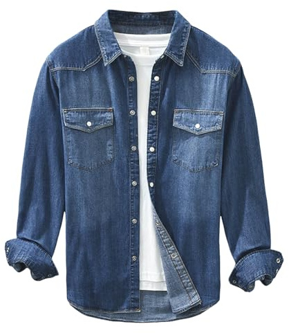 Dasongff - Felpa in Denim da Uomo, Manica Lunga, in Cotone, Casual, Western Denim, BU2, XXXL