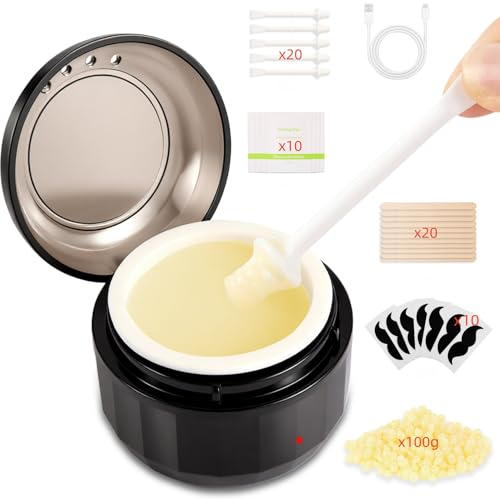 Nose Wax Kit, Nose Ear Hair Removal Kit Men Women with 100g Wax, 40 Sticks, USB Fast Heat, Smart Temperature Control, Multi-Purpose Hair Remover Tool,Compact Travel Size