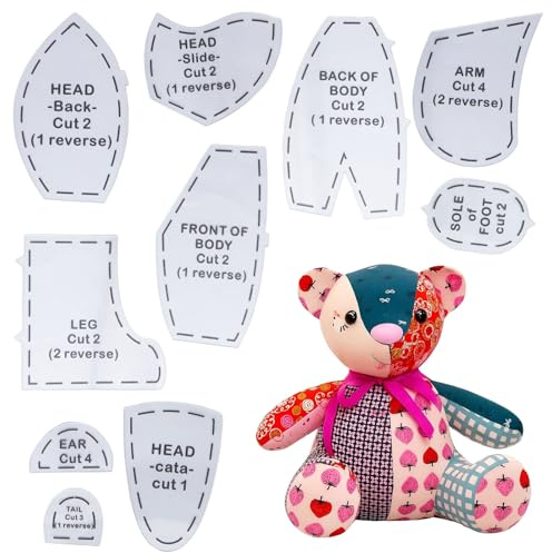 Memory Bear Sewing Pattern Kit for Beginners - 15 Inch Reusable Acrylic Template Set with Easy Guide Instructions, Perfect for Creating Keepsake Teddy Bears & Rag Dolls from Fabrics (15Inch)