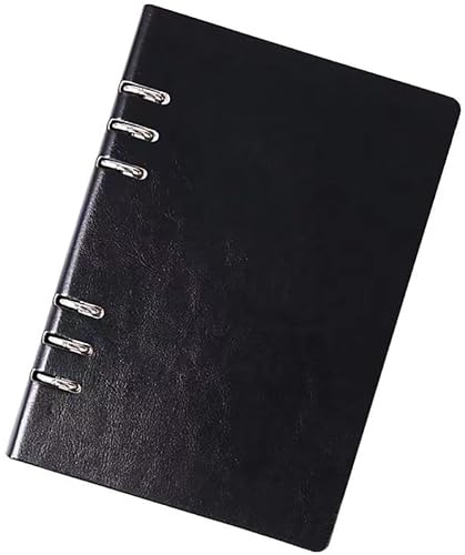 Esshogo 1 styck anteckningsbok i A5 läder, vintage läderringbok, anteckningsbok, linjerat papper, ringbok, 14 x 21 cm, påfyllningsbar anteckningsbok i läder, PU, resedagbok