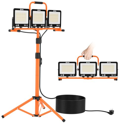 EYPINS 3×100W Foco LED de Trabajo con Trípode Telescópico 1.65m 28500LM