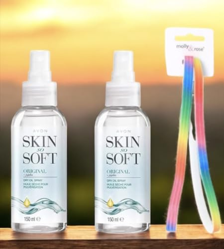 2 x Skin So Soft Original Dry Oil Spray with Citronella Which Repels Mosquito Fly & Midge Insects Mosquito - Plus Free Hair Accessory