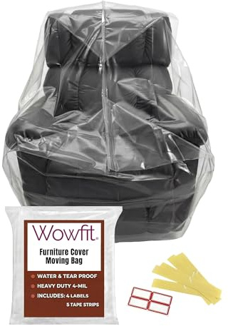 Wowfit Funda de Muebles a Prueba de Polvo, Bolsa de mudanza para sillas, tumbonas, Cajas, plástico Transparente, sin Olor, 0,1 mm de Grosor, 86 x 107 x 107 x 157,5/104 cm (Cinta Adhesiva no incluida)