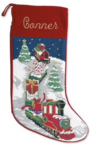 Lillian Vernon Train Personalized Heirloom Needlepoint Christmas Stocking - Wool with Cotton, 9 1/2 x 17