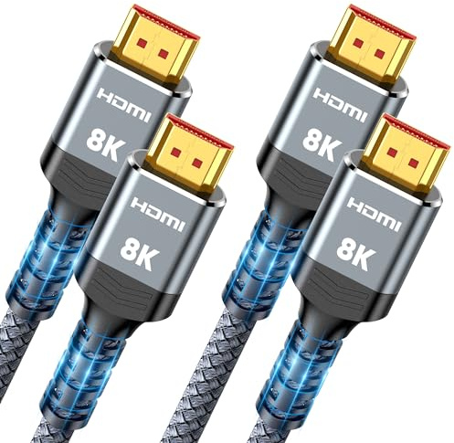 Highwings 8K 2.1 HDMI Cable 3.3FT/1M 2-Pack, 48Gbps High Speed HDMI Braided Nylon Cord-4K120 144Hz 8K60Hz RTX 3090 eARC HDR10 4:4:4 HDCP 2.2&2.3 QMS VRR,Compatible for Laptop,Monitor,Roku TV,HDTV