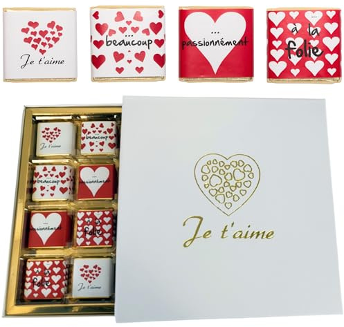 Boîte de Chocolats - Coffret de 32 Carrés de Chocolat Individuels Pour Lui Dire Je t’Aime - Chocolats au Lait et Noir à Offrir - 100% Pur Beurre de Cacao - Fabriqué en France - 160 Gr
