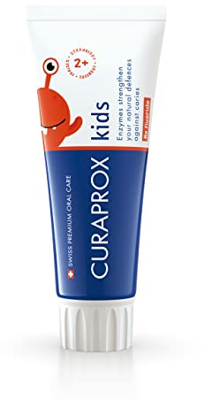 Curaprox Pasta de dientes kids - sin flúor para niños pequeños/Sabor a fresa/Protección suave contra el primer diente | 60 ml/Fabricado en Suiza