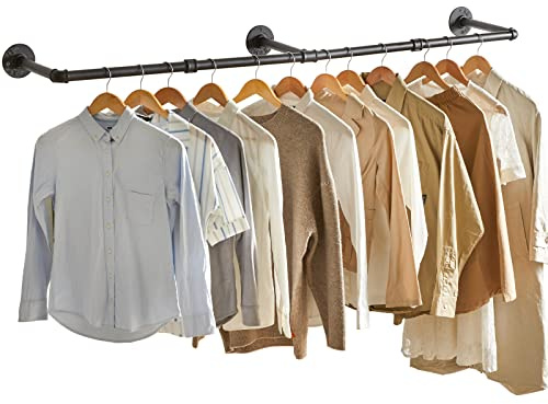 IBUYKE 178cm Barra Appendiabiti da Parete, Metallo Barra Appendiabiti per Tubo Industriale, Asta Appendiabiti da Muro Staccabile Per Appendere Gli Abiti per Camere da Letto, Nero TYJ003H