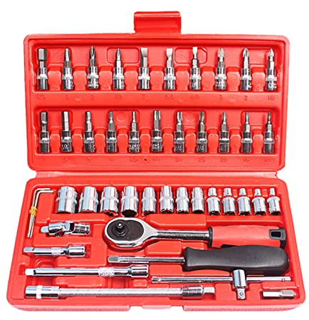 QUNNIE Juego de 46 llaves de carraca de 1/4 pulgadas, incluye juego de puntas y barra de extensión, con maletín de almacenamiento, para el hogar y la reparación de coches