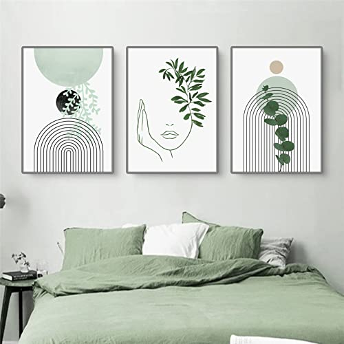Sarah Duke 3er Poster Set Moderne Bilder Abstrakt Wandbilder Natur Leinwandbilder Grün Pflanze Blätter Wandposter Wohnzimmer Schlafzimmer Decor (Stil B,40x50 cm)