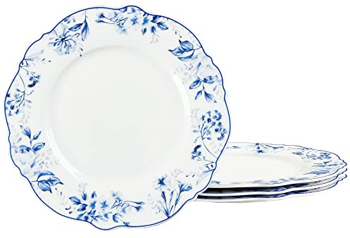 fanquare Kuchenteller 4-er Set, Brotteller Porzellan Blaues Blumen Muster, Tortenteller Ø 21 cm Pastateller Dessertteller Set Spülmaschinenfest Mikrowellengeeignet