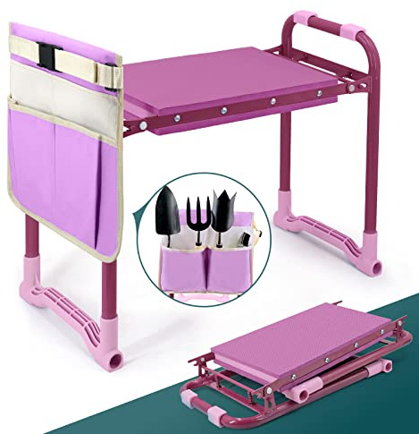 Byhagern Foldable Garden Kneeler and Seat – 2-in-1 Gardening Stool with a Tool Storage Pouch, Lightweight and Portable for Elderly, Outdoor, Lawn Care