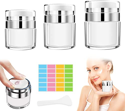 UptVin 3 Moisturizer Container, Airless Pumpspender Cream Spender, 1 Aufkleber, 1 Spatel, Airless Pumpe Tiegel, Creme Pumpspender, Tragbar, Kosmetikspender für Lotionen, Cremes 15 ml, 30 ml, 50 ml