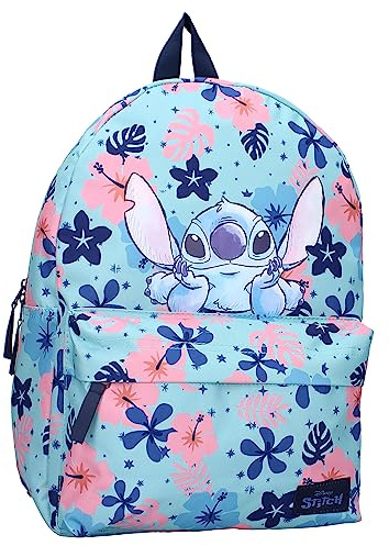Disney Lilo & Stitch Rucksack STITCH Hawaii Blumen - Rucksack für Jungen | Schule | Freizeit - Farbe Hellblau - Größe 39 x 29 x 12 cm, hellblau, Einheitsgröße