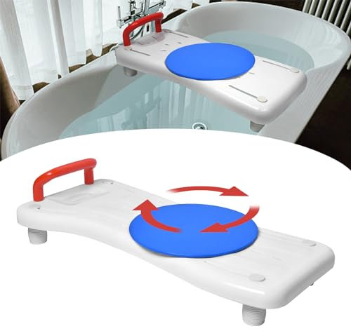 NAIZY Planche de bain 75,5 x 34 cm - Siège de baignoire pour personnes âgées et adultes - Avec plateau rotatif à 360° - Réglable de 41 à 63 cm - En polypropylène - Charge maximale : 150 kg - Poignée