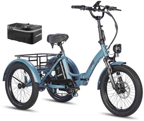 Fafrees E Bike 3 Rad, F20 Mate ebike klapprad Lastenfahrrad 20*3.0 Zoll, e Bike Dreirad für Erwachsene 48V 21Ah Akku, 65N.m 25km/h, Dreirad für senioren (Kleiner hinterer Korb, Blau)