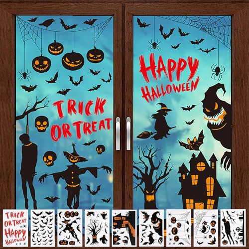 Adesivi Halloween per Finestre, 9 fogli di Decorazioni Halloween Finestre, Immagini Riutilizzabili per Finestre, Decorazioni per Feste Spaventose, Adesivi Statici per Finestre, Halloween Decorazioni