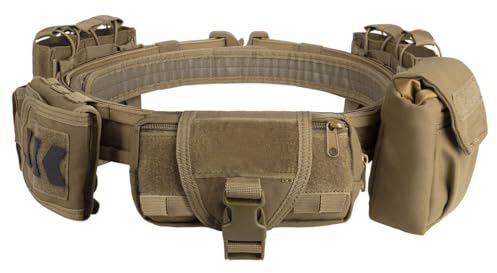 Metalakaer Ceinture tactique 5 en 1 avec poche à cartouche pour accessoires, pochettes, multifonctions, en nylon Molle, amovible, réglable, noir, peau, M, Mode