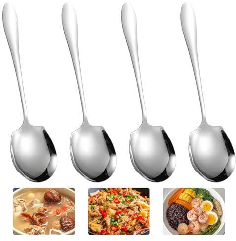 4-Piece Large Buffet Spoons - 21.5x6cm, Stainless Steel, Round Edge Tablespoons & Desert Spoons for Kitchen, Restaurant, Banquet