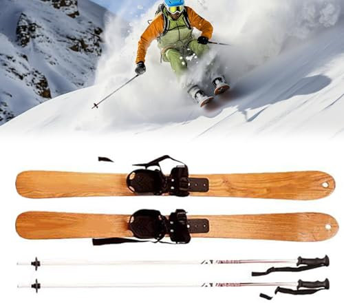COYEUX Skis en Bois, Skis de Sports de Plein air pour Adultes, avec bâtons à Neige, Accessoire de Plein air pour Loisirs de Sports d'hiver, pour Le Ski, Le Patinage sur Glace