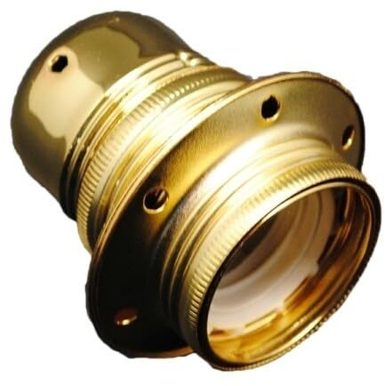 Portalámparas metálico roscado E27, ideal para iluminación en interiores y exteriores, compatible con diferentes tipos de bombillas.