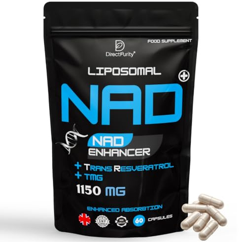 Direct Purity NAD Supplements – 1150 mg Healthy Aging Liposomal NAD with Trans Resveratrol TMG and Piperine Blend Supports Cellular Health DNA Repair Energy and Metabolism – 60 Vegan Capsules