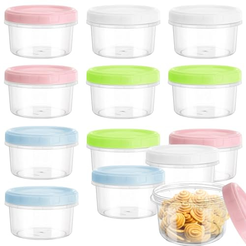 YqsIbth Small Food Containers with Lids, 12 PCS Food Storage Containers, 200ML Reusable Stackable Small Storage Pots for Lunch Yoghurt Snack Microwave Freezer Safe(Pink/Green/Blue)
