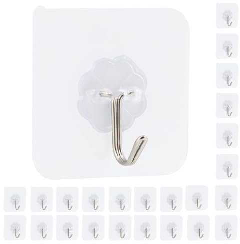 Elalove 24 Crochets Adhésifs Mural Transparents sans Trace pour Porte Serviette Tableau Plafond et Cuisine – Support jusqu'à 10kg