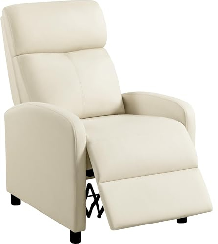 Yaheetech Sillón de Relax para Televisión, Sofá Individual, con Reposapiés Ajustable para Salón Dormitorio Cine, Polipiel de Poliuretano Beige
