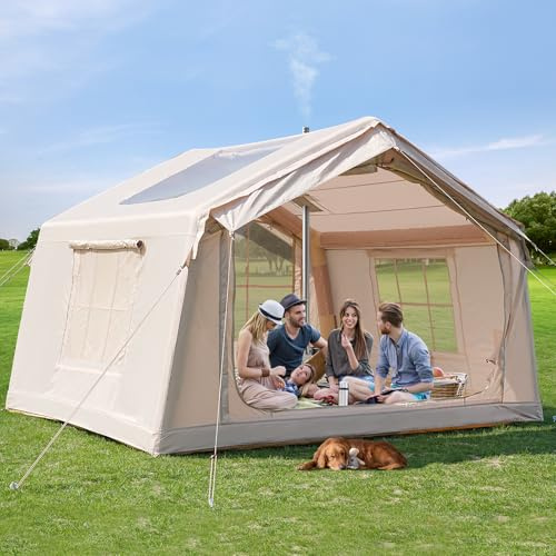 MOPHOTO 4-6 Person Inflatable Tent for Camping,Waterproof Oxford Hot with Manual Pump,Spacious Easy Setup Large Blow Up Tent for Family Glamping