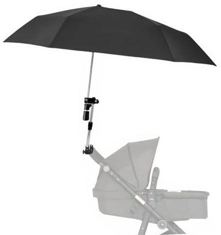 CHOYTONG Paraguas con soporte para cochecito de bebé, carrito de golf, bicicleta, diseño de eje excéntrico, se adapta a manillares de 0.8 a 1.2 pulgadas (negro-B)