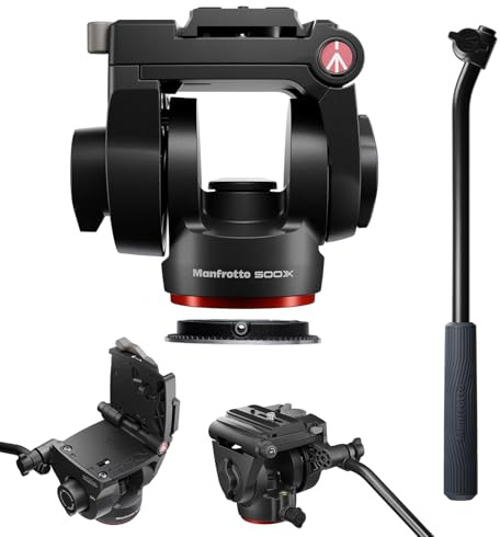 Manfrotto 500X Fluid Video Head for Mirrorless Cameras, 5kg Payload, Flat Base, Quick Release Sliding Plate, Vertical and Horizontal Shooting, Ideal for Content Creators and Social Media Video