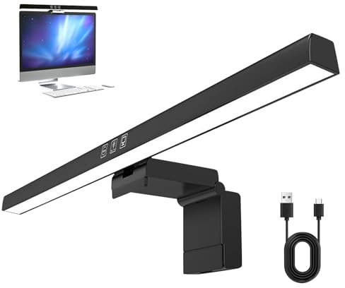 Lampada da monitor per computer da 40 cm con controllo touch, lampada per schermo con luce anti-blu, lampada da tavolo LED USB con luminosità regolabile in 3 temperature di colore per computer