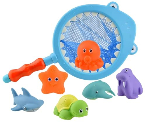 TENGWA 7 stycken badleksak för barn från 3, 4, 5 år, vattenleksak, eimer, badkarsleksak, fiskeleksak, badleksaker för barn, badleksaker för barns bad, pool, simbassäng, badleksaker, mögelfria med