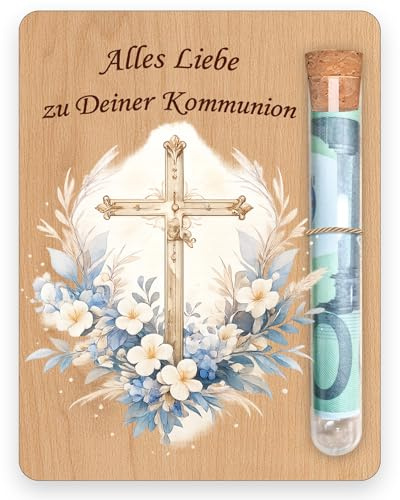 PIujsym Tarjeta de madera con tubo de ensayo, regalo de dinero, diseño de flores, recuerdo de madera para comunión, regalo de comunión, regalo para niñas, idea de regalo