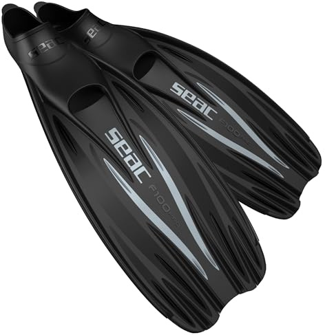 Seac F 100 PRO, Ultra Light Underwater Full Foot fin, for Diving and Snorkeling, Made in Italy, Black, 12-12.5